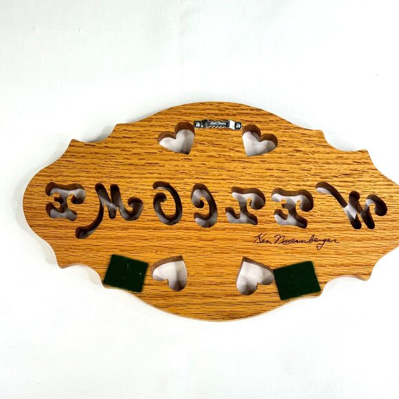 Wooden Oak Welcome Sign Plaque Heart Rustic Country Core Farmhouse Signed - Picture 4 of 4